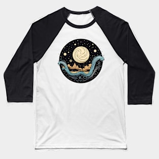 Abstract Moon Over Wavy Sea Baseball T-Shirt